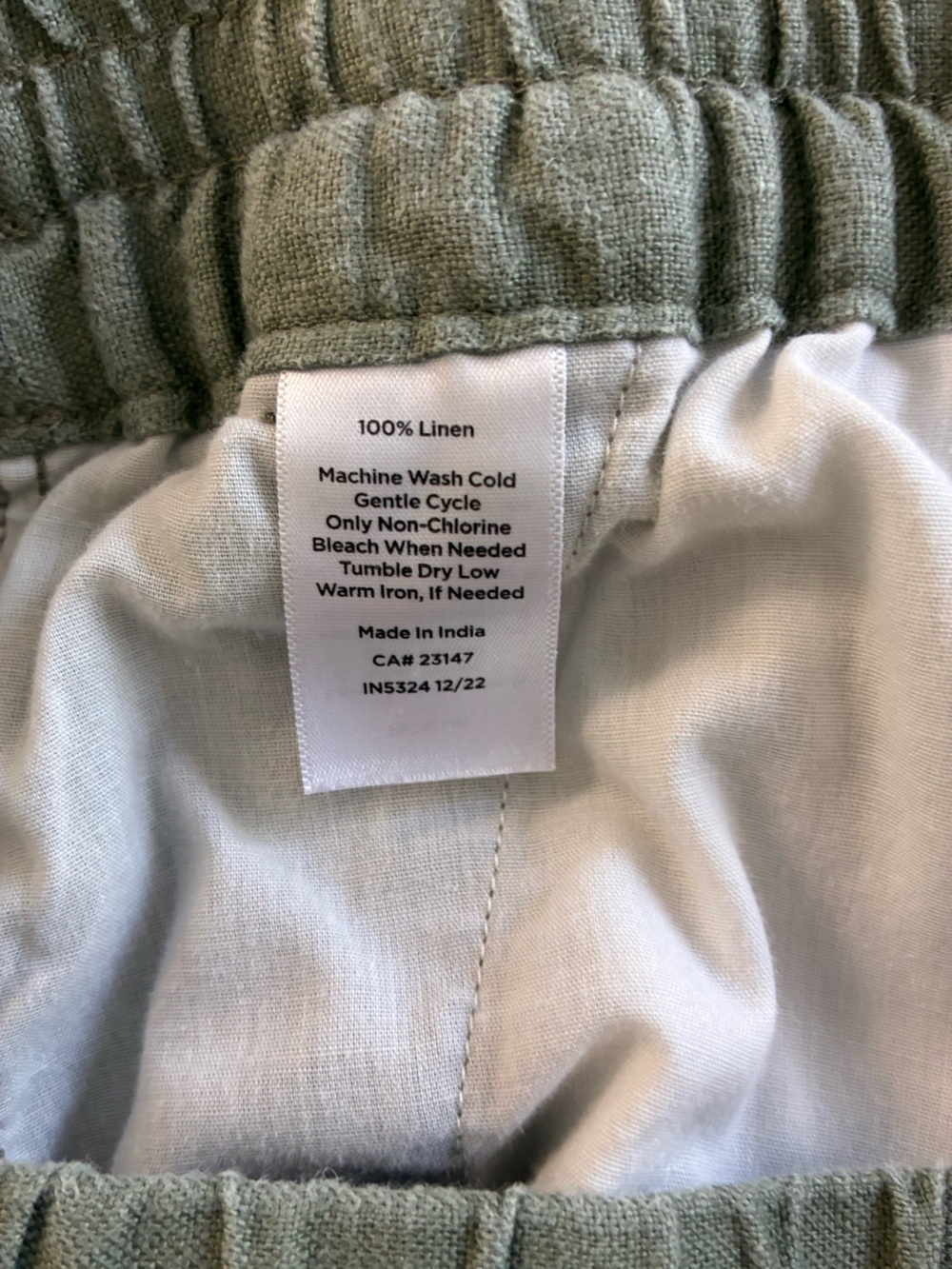 Talbots Distressed Linen Olive Green Cropped Drawstring Wide-Leg Pants - Picture 5 of 5